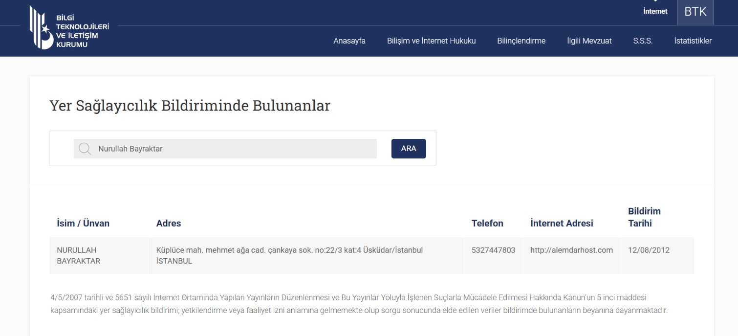 BTK Yer Sağlayıcı